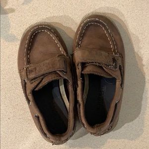 Toddler Leather brown Sperry boat shoes Velcro